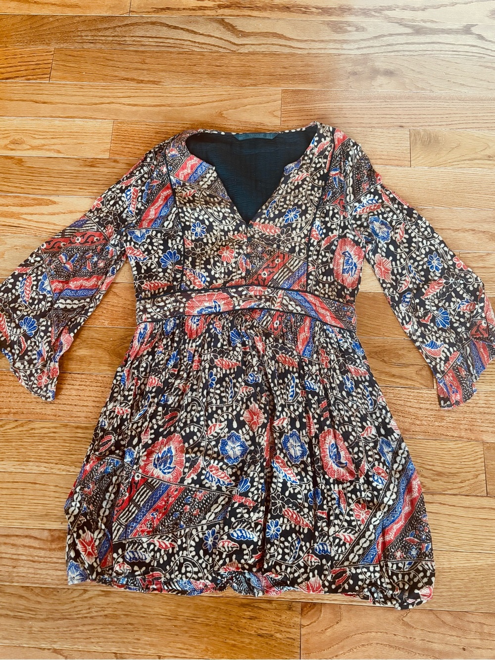 Zara Floral Print Boho Dress - Brown with Red & Purple